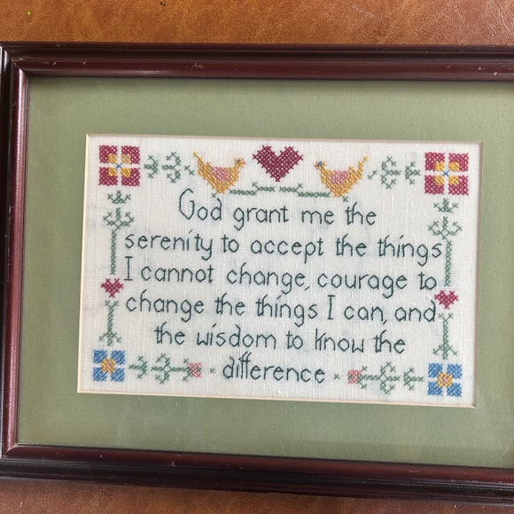 Hand stitched 12" X 16" framed Serinity Prayer. - Picture 1 of 3